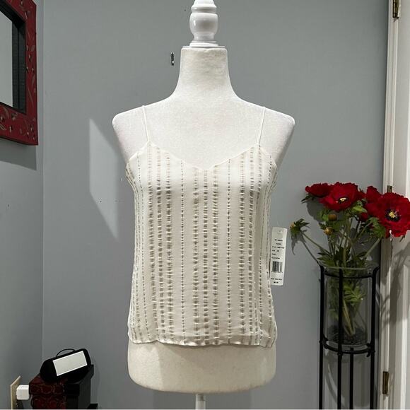 NEW Finity Naturals Linen Rayon Striped Spaghetti Strap Semi Sheer Blouse XS - Picture 4 of 16